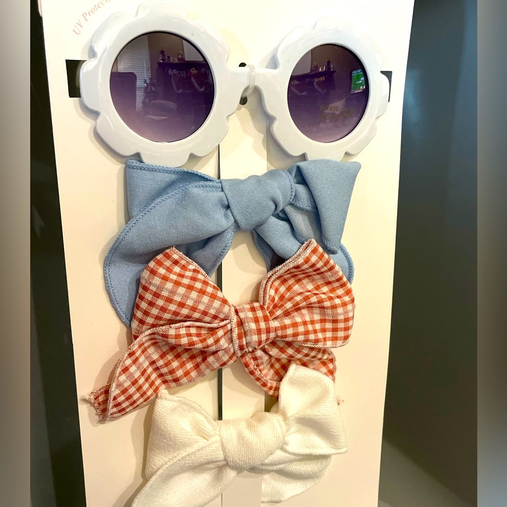 Americana Hair Bows & UV Protection Sunglasses 4 piece set, 4th of July ❤️💙